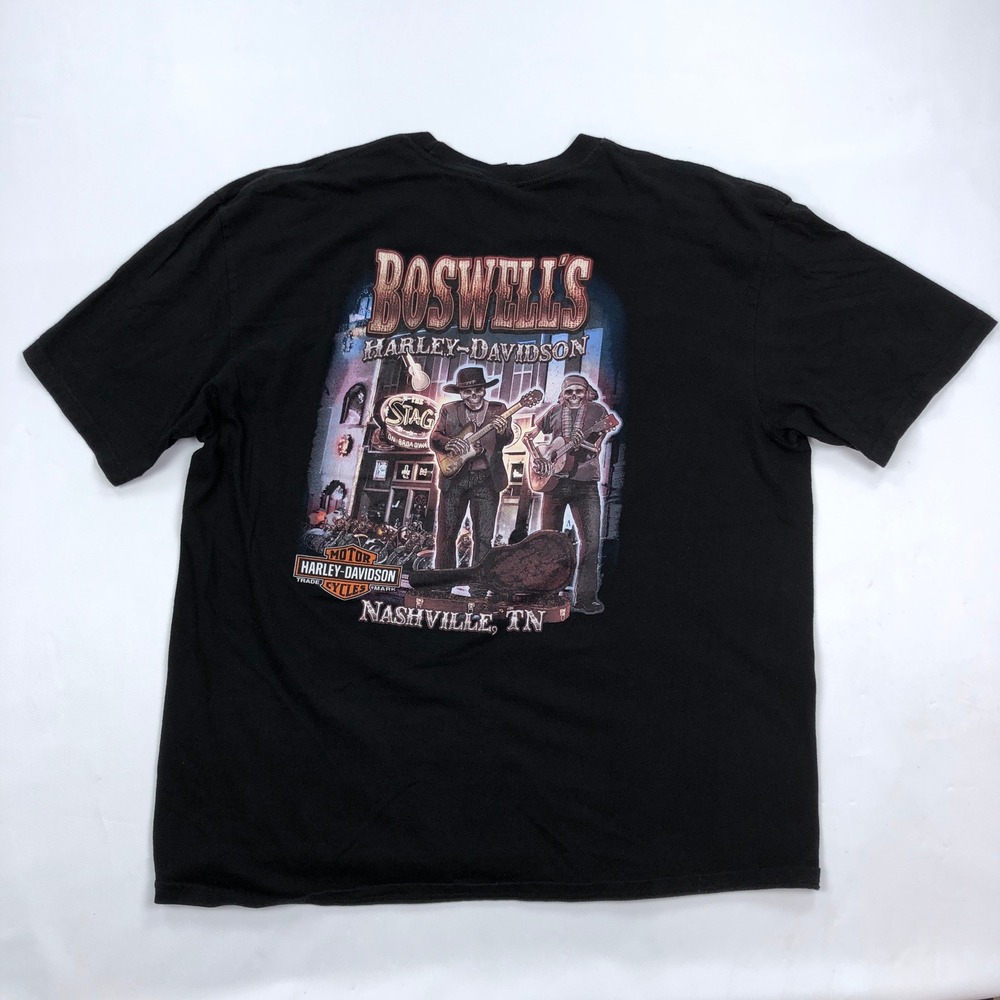 Harley Davidson Nashville TN Boswells Skeleton Music City Black T-Shirt 2XL
